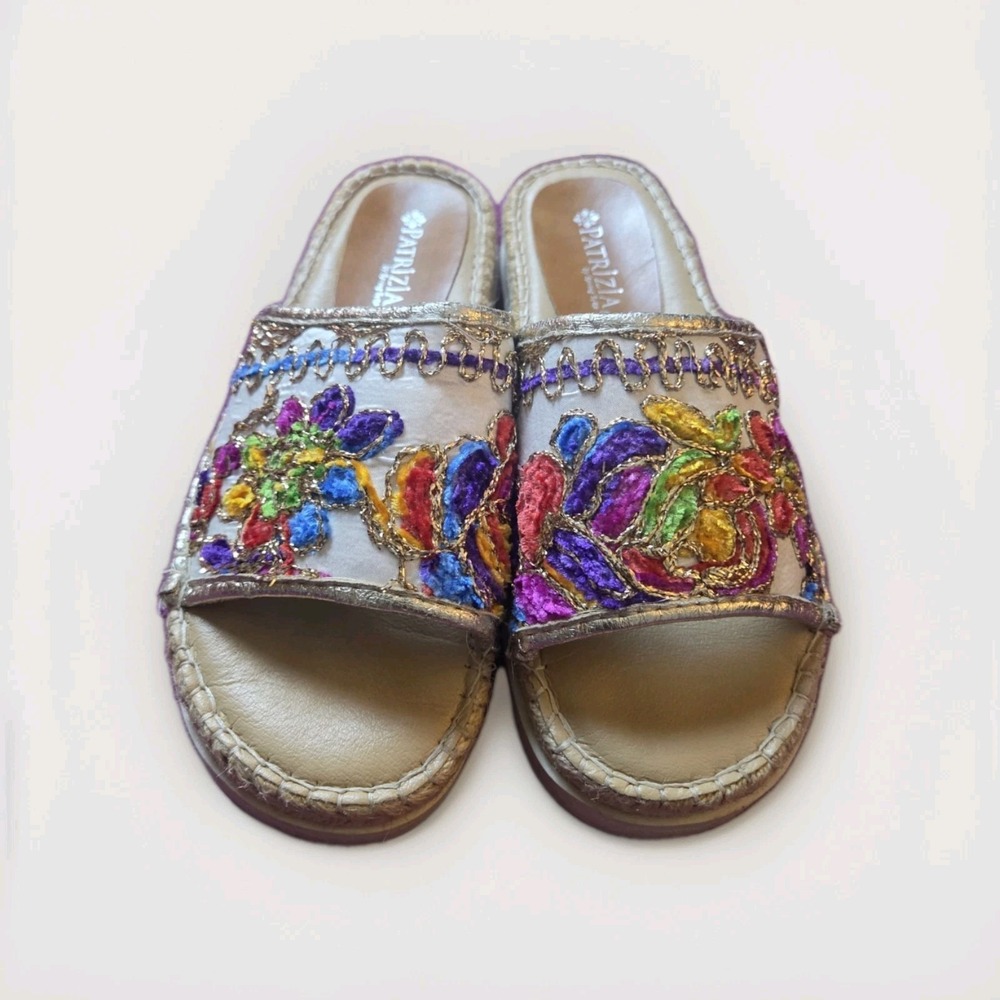 Patrizia by Spring Step Embroidered Beaded Slide Sandals Gold Multicolor Women 7
